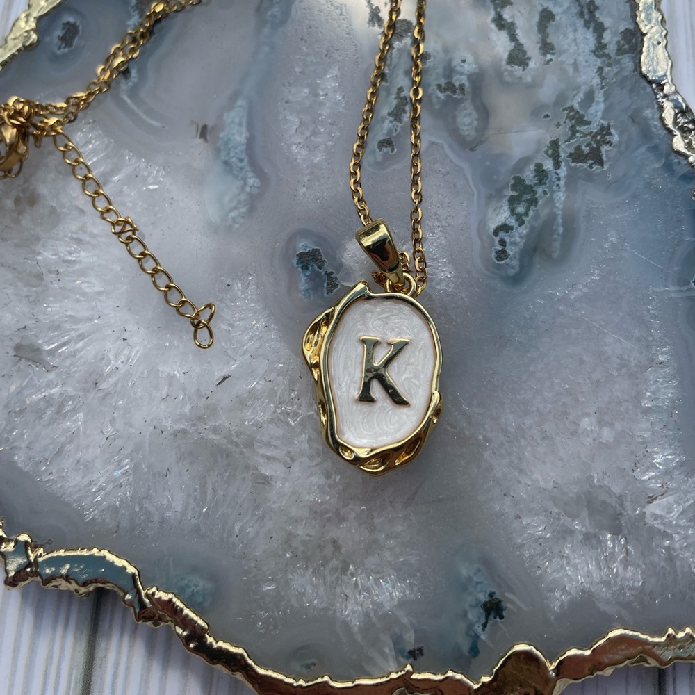🆕Stainless Steel Drip Oil K Letter Alphabet A-Z Initials Pendant Necklace